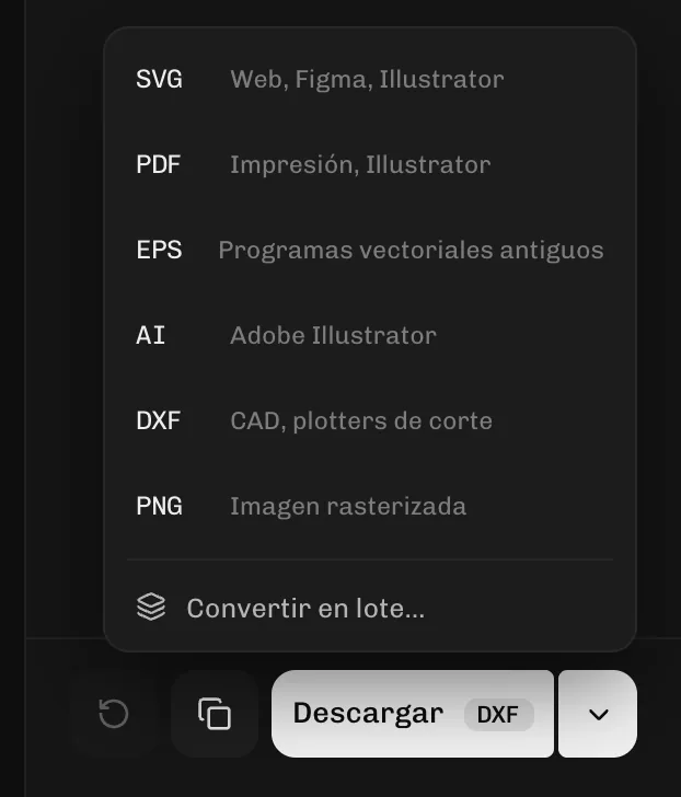 Elegir DXF en el menú de descarga