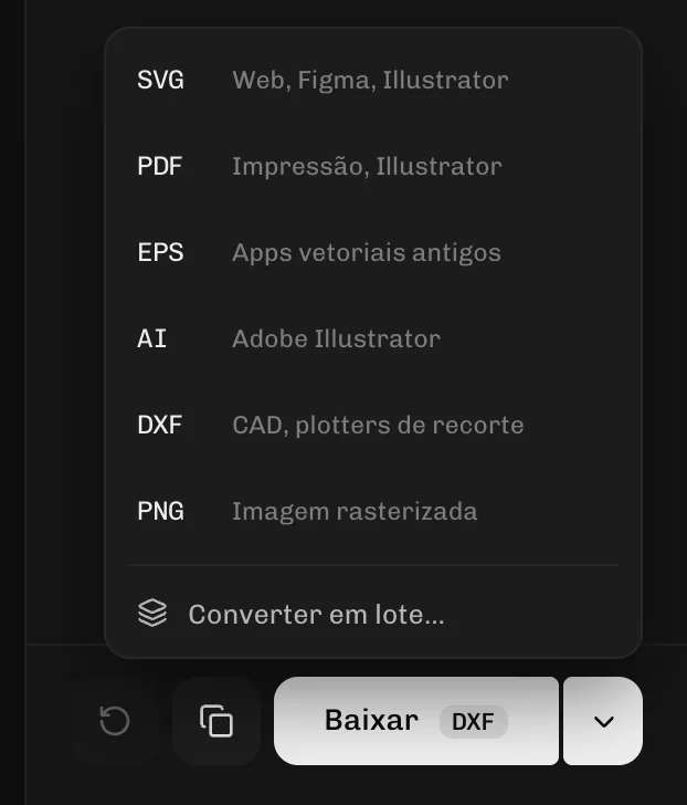 Escolhendo DXF no menu de download